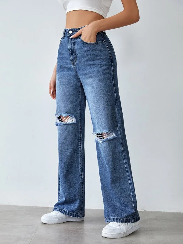 Drip Ripped Ice Blue Denim - DDL - 3058T STONE