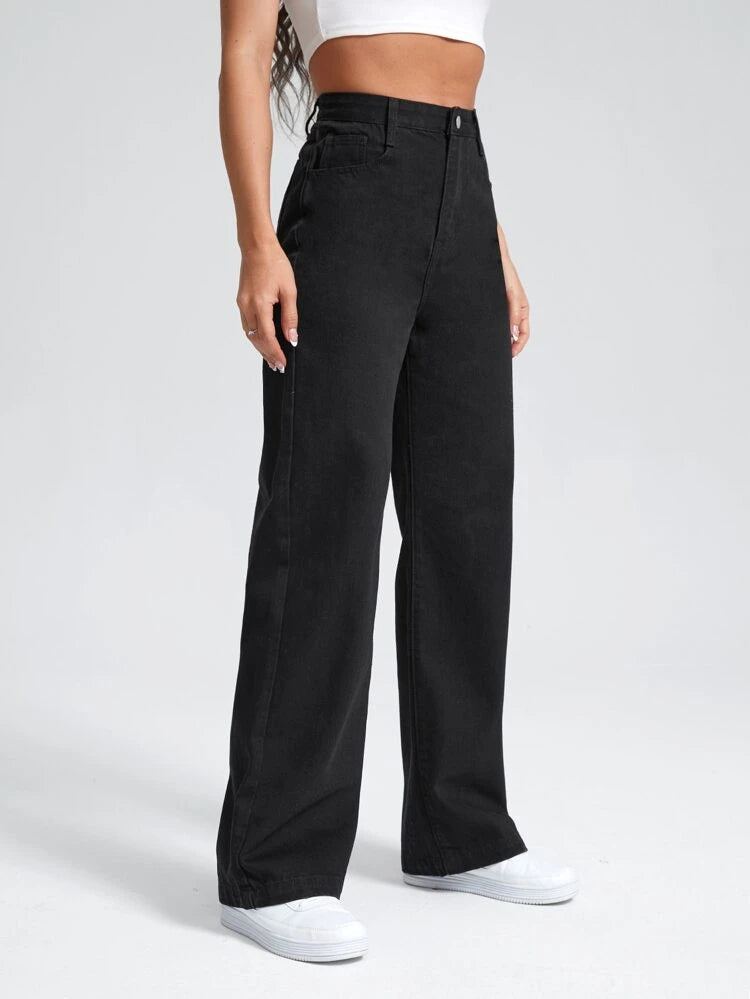 Black Wide Leg High Rise Jeans