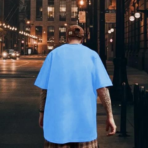 Men Printed Round Neck Light Blue T-Shirt