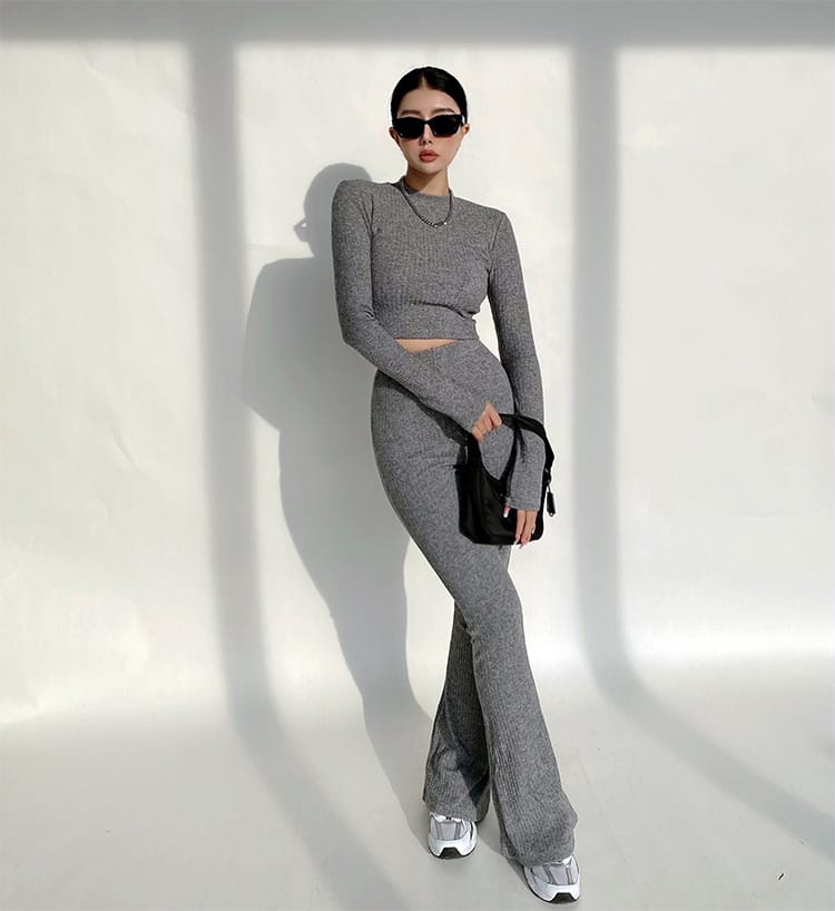 Bosc Co-ords Crop Top with flared trouser - Dark grey - C1998212