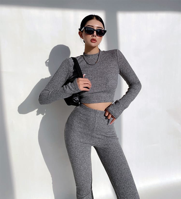 Bosc Co-ords Crop Top with flared trouser - Dark grey - C1998212