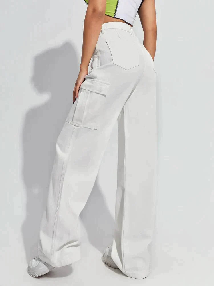 High-Rise Utility Cargo Jeans White - SPP