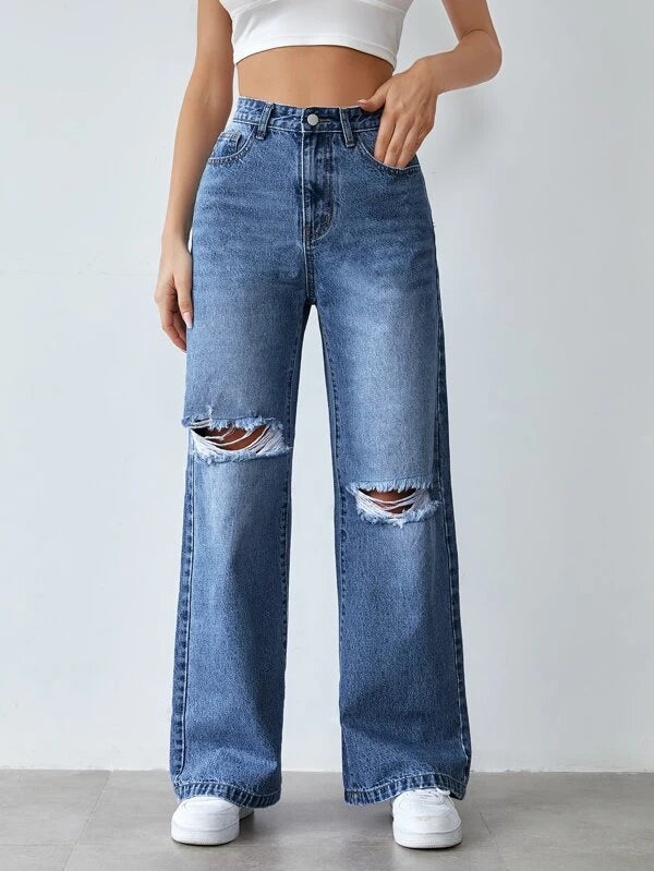 Drip Ripped Ice Blue Denim - DDL - 3058T STONE
