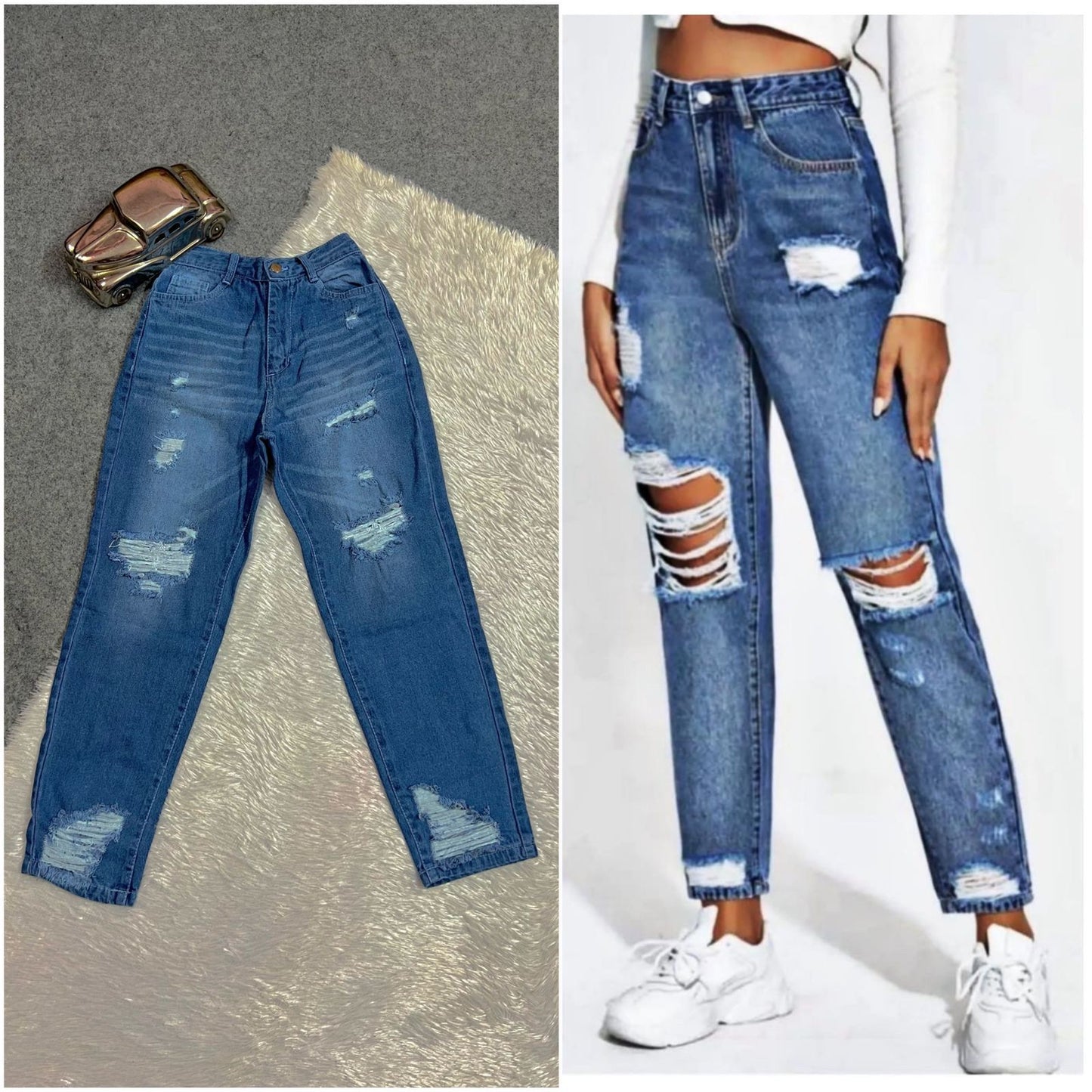 Wide Leg High Waist Rugged Jeans