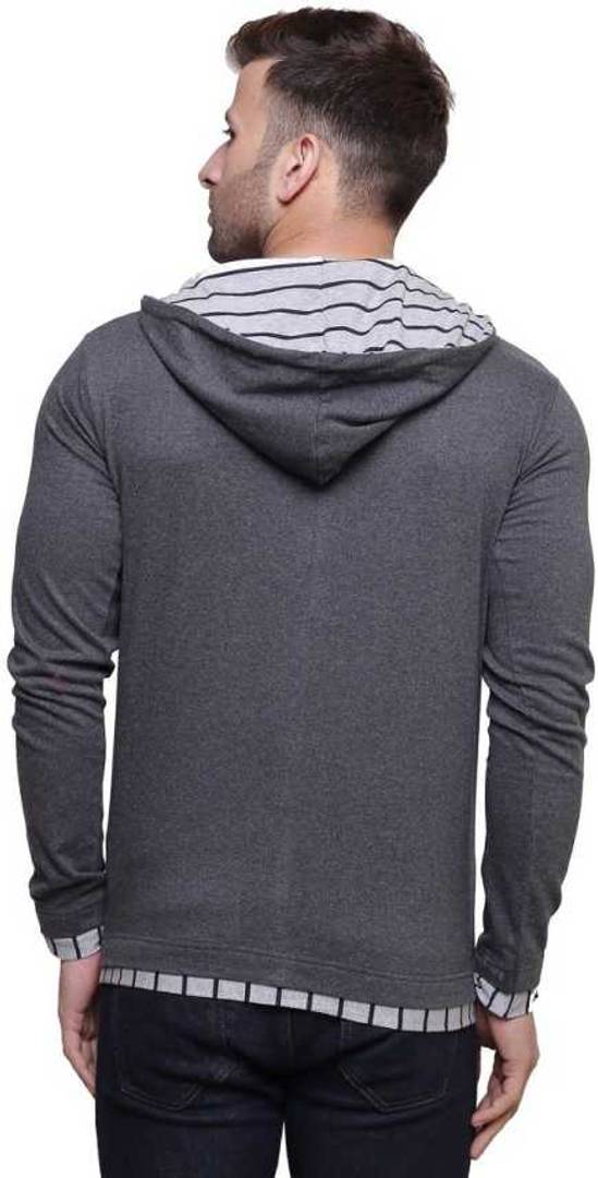 Men's Grey Cotton Solid Hooded Tees
