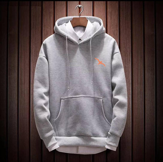 Men's Grey Cotton Blend Solid  Long Sleeves Regular Hoodies