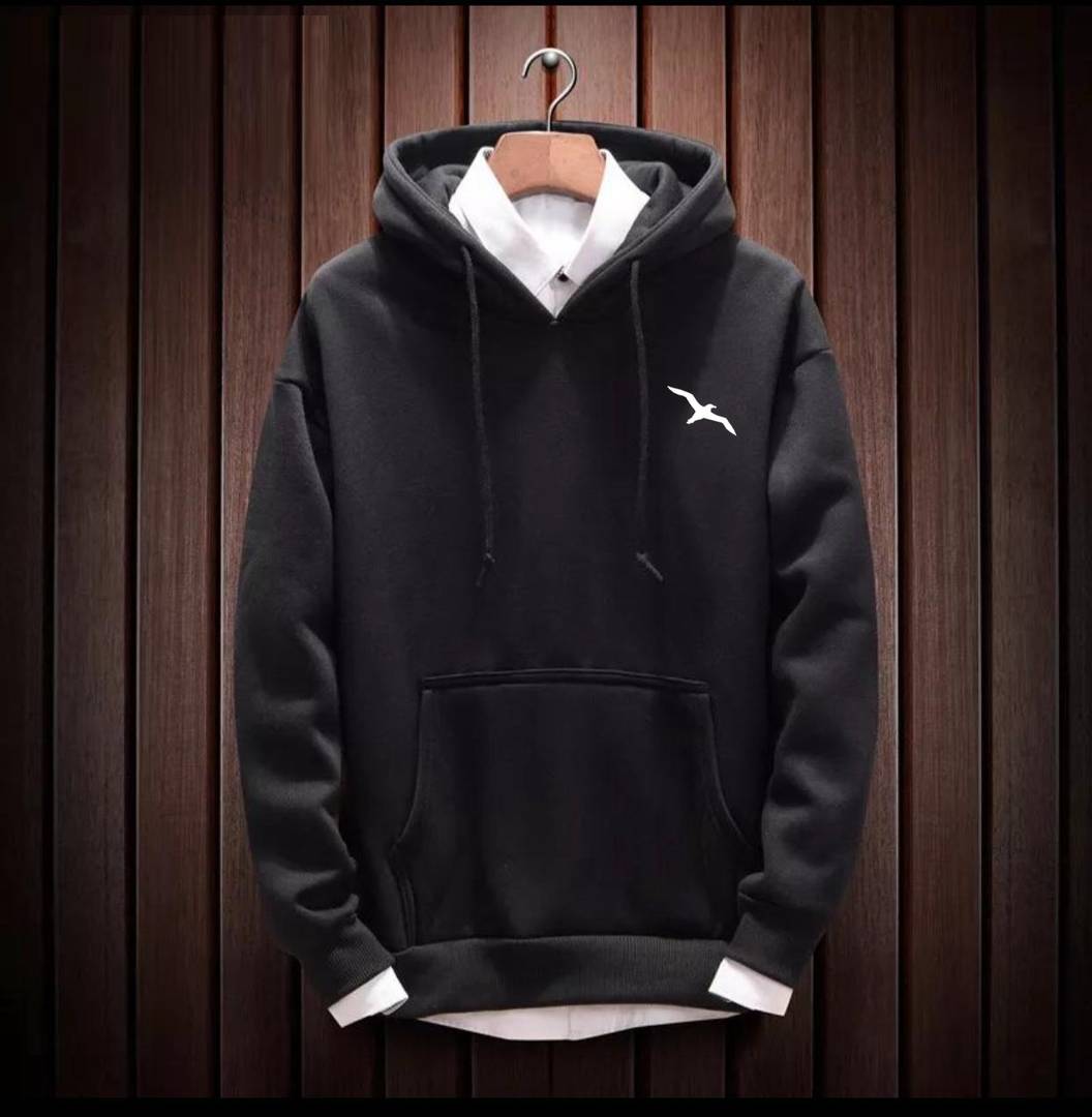 Men's Black Cotton Blend Solid  Long Sleeves Regular Hoodies