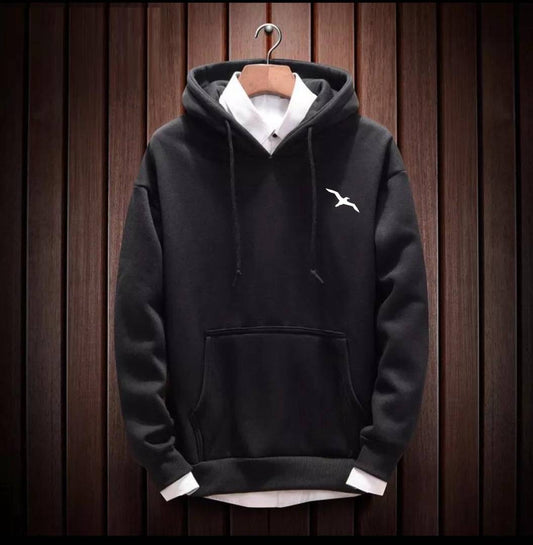 Men's Black Cotton Blend Solid  Long Sleeves Regular Hoodies