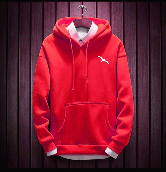 Men's Red Cotton Blend Solid  Long Sleeves Regular Hoodies