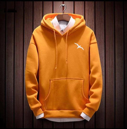 Men's Yellow Solid Fleece Pullover Sweatshirt