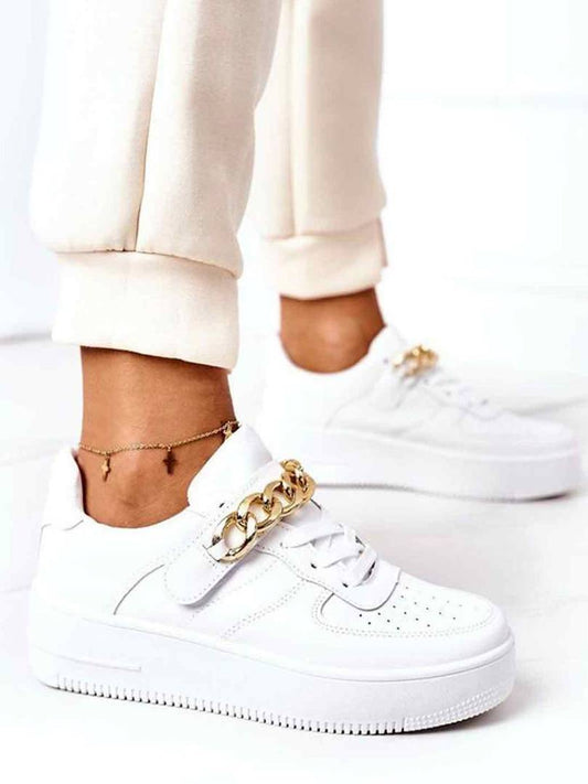 Plat Top White Sneakers with chain