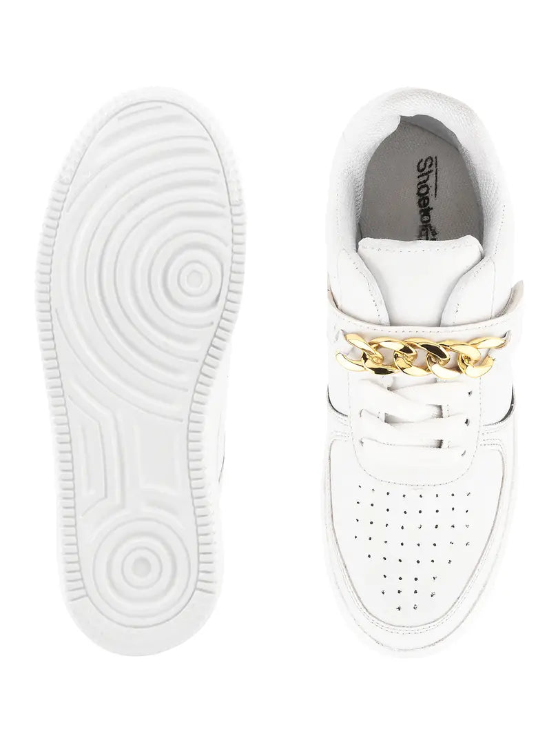 Plat Top White Sneakers with chain