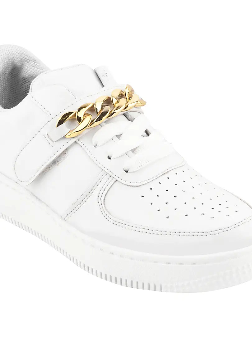 Plat Top White Sneakers with chain