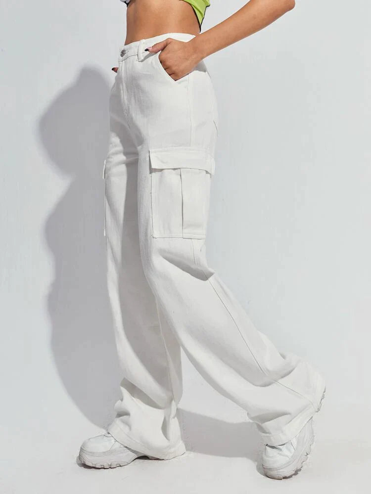 Dolf Street Style Pocket High Waist Cargo Jeans