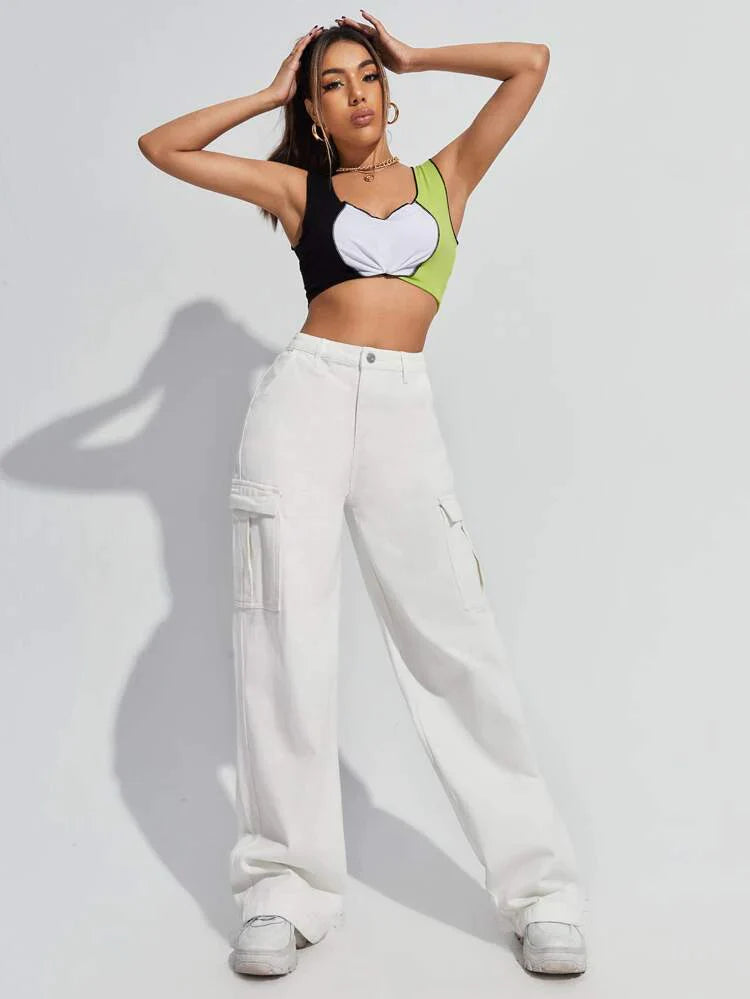 Dolf Street Style Pocket High Waist Cargo Jeans