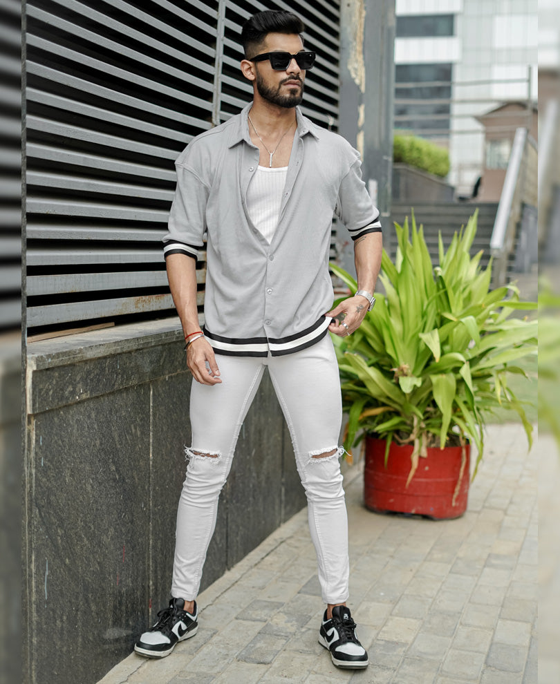 Grey Band Oversize Dropshoulder Shirt