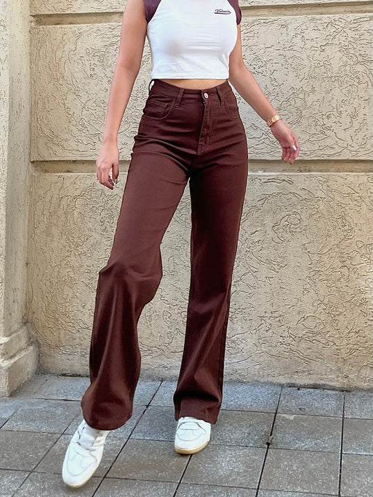 Mocha Brown High-Rise Ripped Jeans Red - SPP
