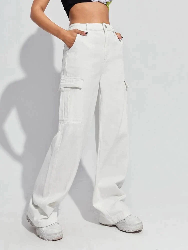 Dolf Street Style Pocket High Waist Cargo Jeans