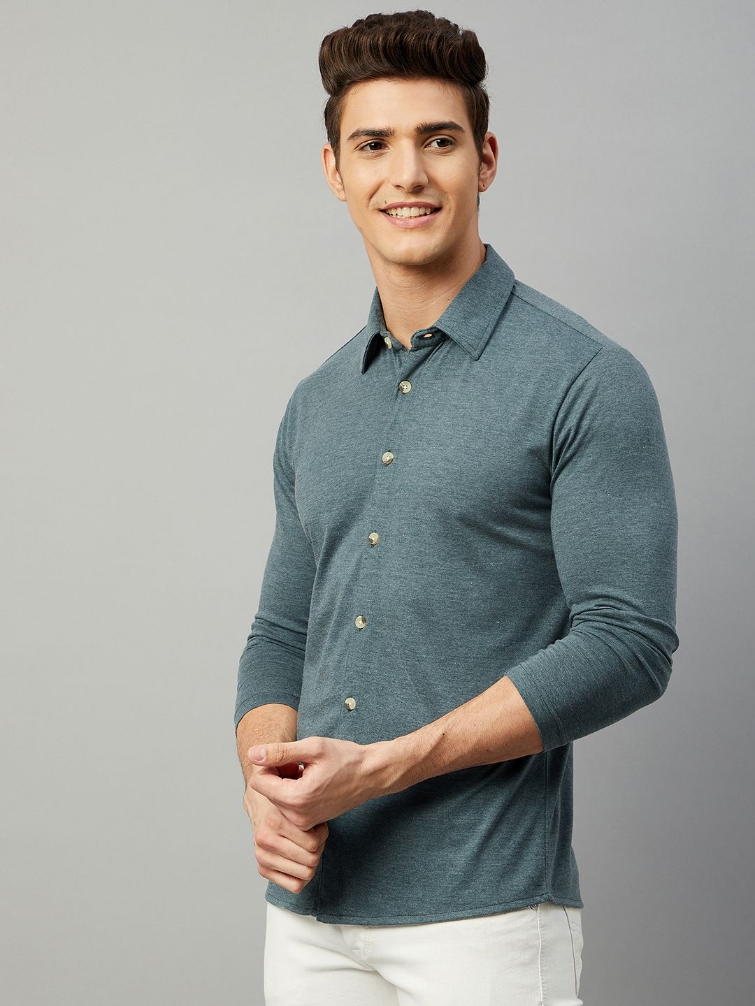 Cotton Blend Solid Full Sleeves Regular Fit Casual Shirt