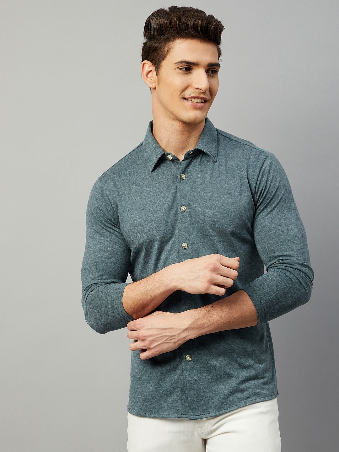 Cotton Blend Solid Full Sleeves Regular Fit Casual Shirt