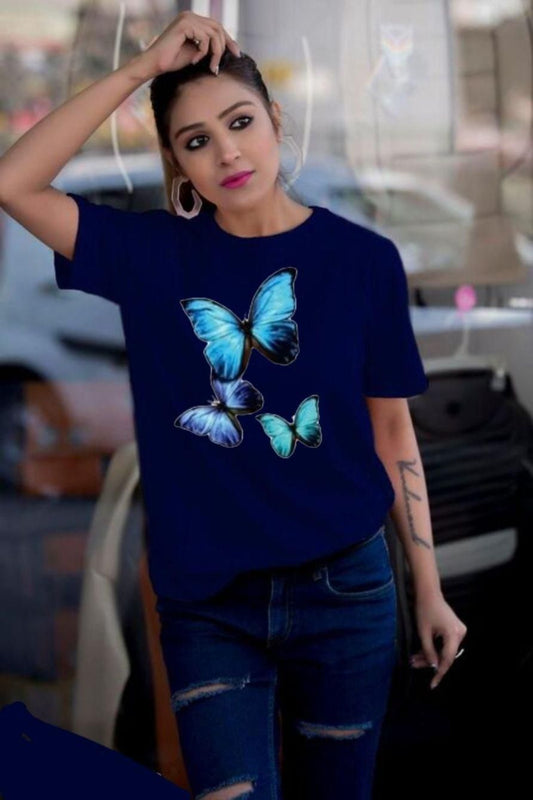 Women's Cotton Blend Graphic Print Half Sleeves T-Shirt