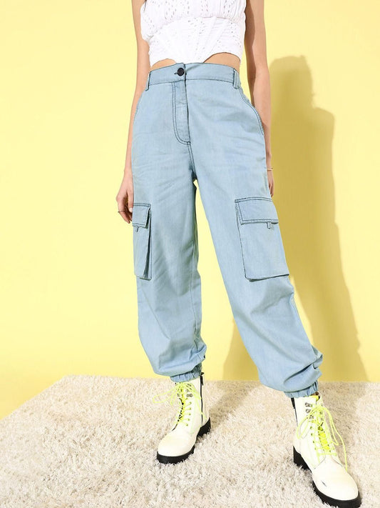 Style Quotient Women Stunning Blue Solid Jogger Trousers