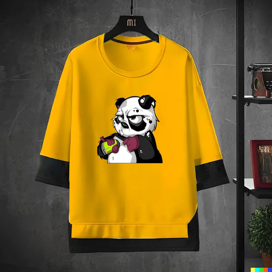 Men Printed Round Neck Yellow T-Shirt