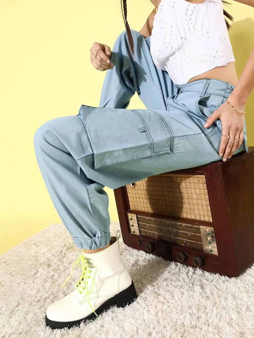 Style Quotient Women Stunning Blue Solid Jogger Trousers