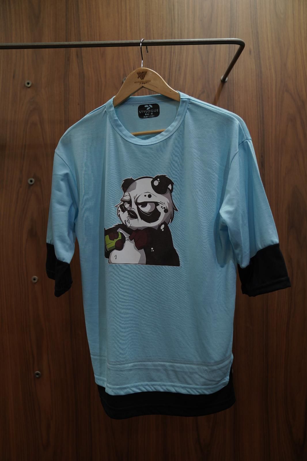 Men Printed Round Neck Light Blue T-Shirt