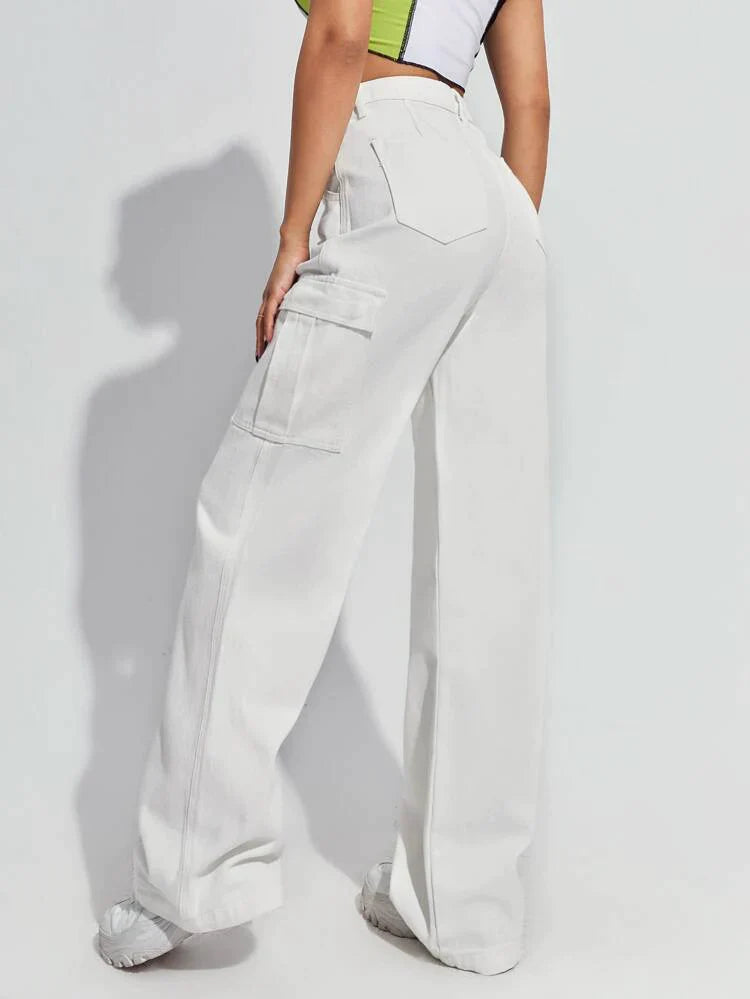 Dolf Street Style Pocket High Waist Cargo Jeans