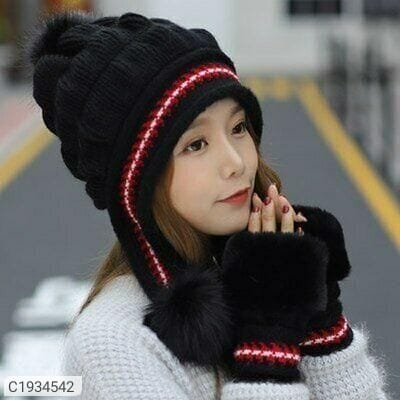 Pom cap with gloves