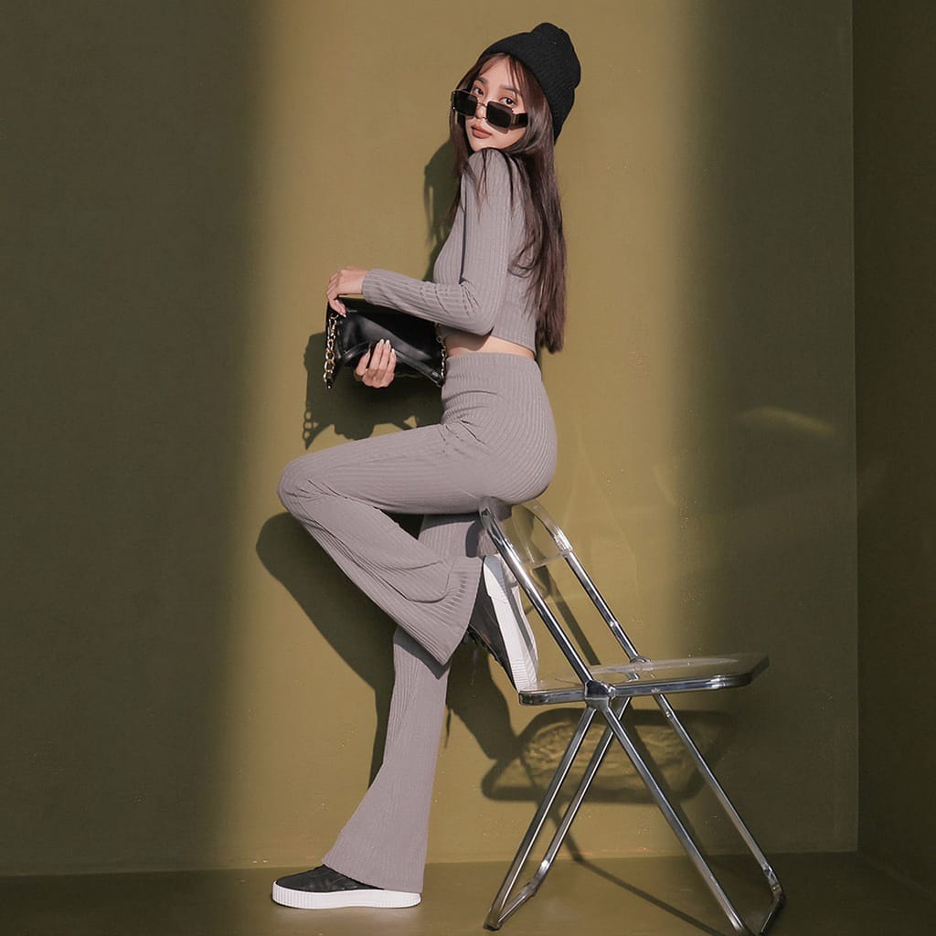 Bosc Co-ords Crop Top with flared trouser - Grey - C1998214