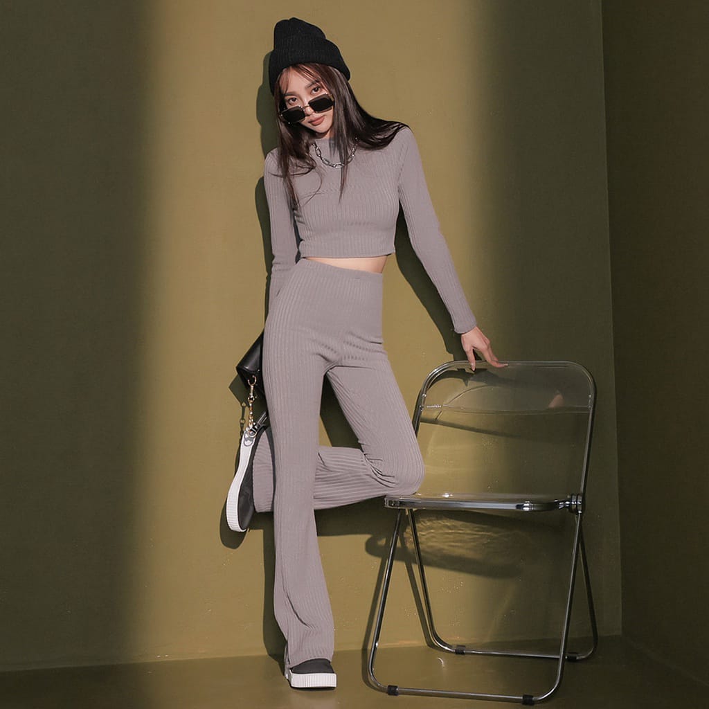Bosc Co-ords Crop Top with flared trouser - Grey - C1998214