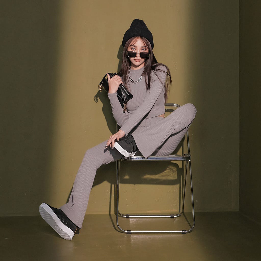 Bosc Co-ords Crop Top with flared trouser - Grey - C1998214