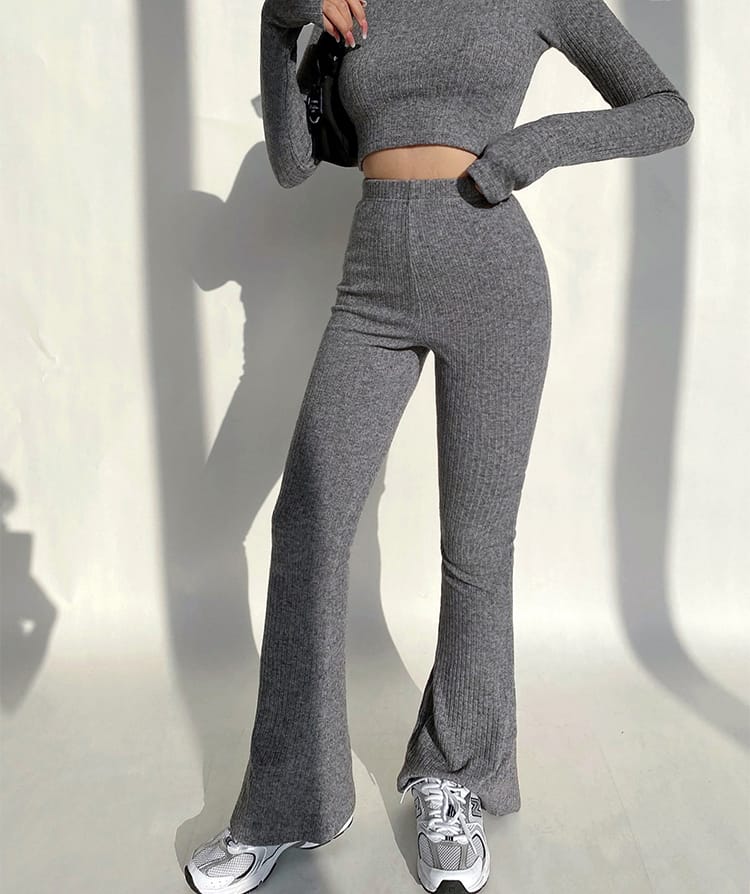 Bosc Co-ords Crop Top with flared trouser - Dark grey - C1998212