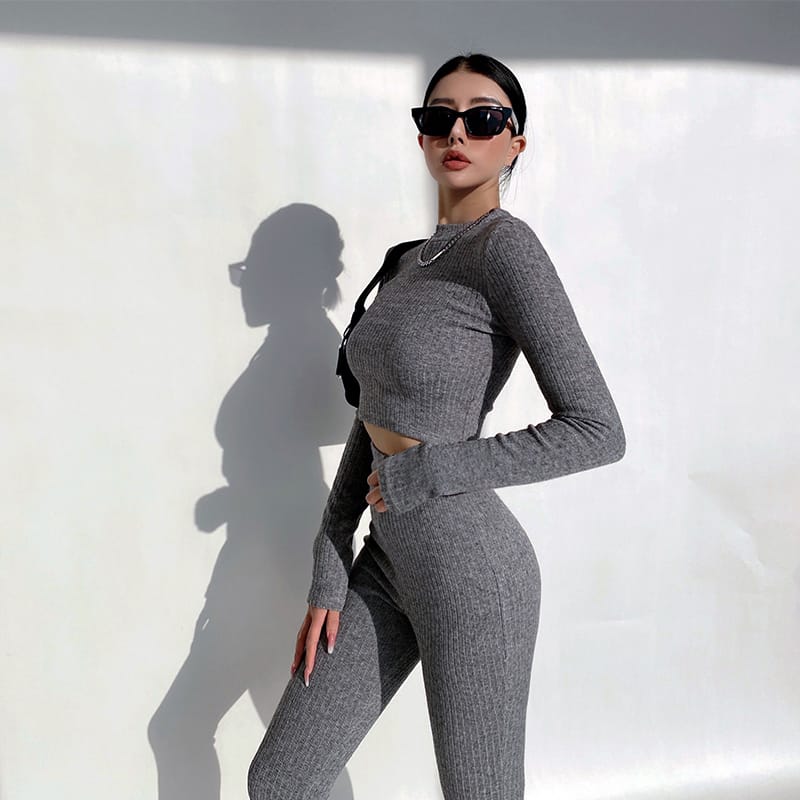 Bosc Co-ords Crop Top with flared trouser - Dark grey - C1998212
