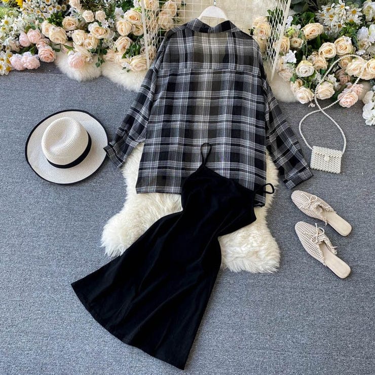 Drap Black Sheer Coord Set ( Top & Shirt)