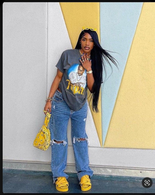 High-Rise Ripped Jeans STONE
