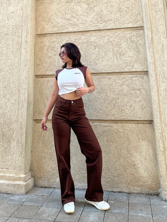 Mocha Brown High-Rise Ripped Jeans Red - SPP