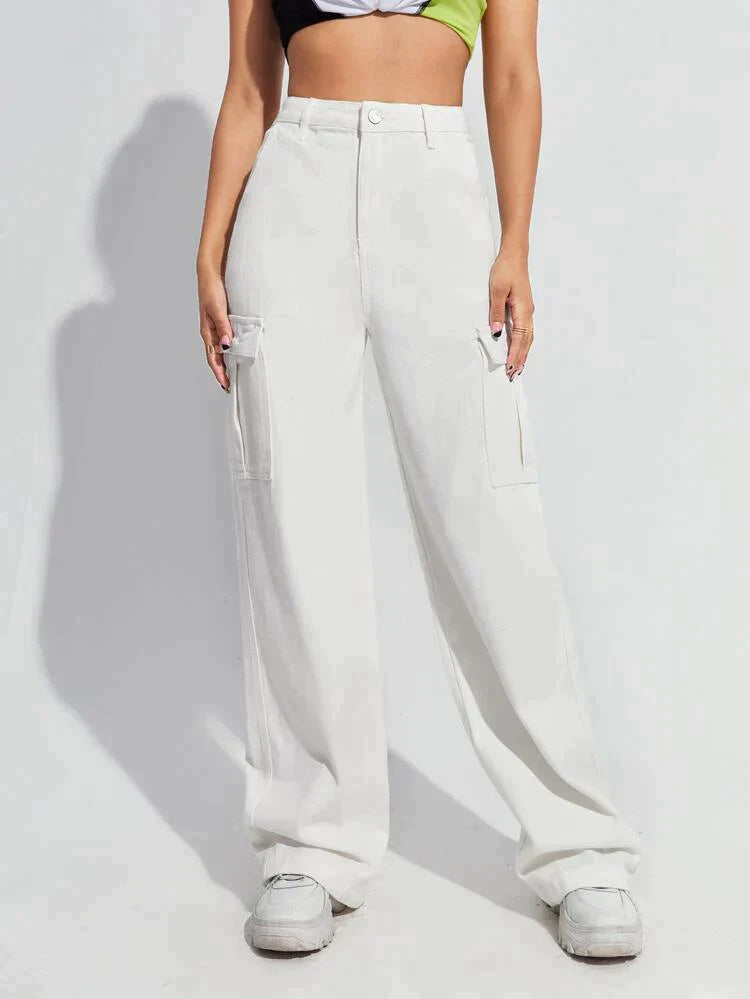 High-Rise Utility Cargo Jeans White - SPP