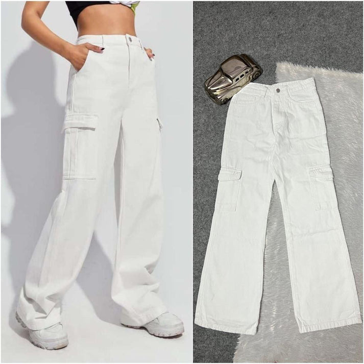 High-Rise Utility Cargo Jeans White - SPP